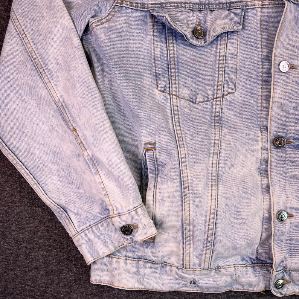 ZARA Acid Wash Denim Jacket Men XL Graphic Distressed Urban Graffiti Trucker Y2k - Picture 14 of 16